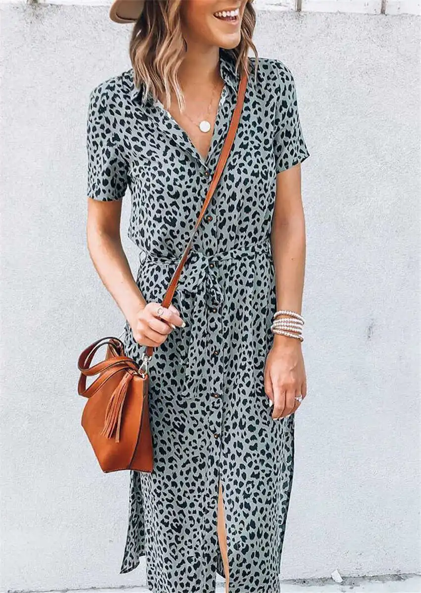 Leopard dressed long female button lace up dress collar short sleeve 2021 summer party shirt dress beach wear
Leopard dressed long female button lace up dress collar short sleeve 2021 summer party shirt dress beach wear