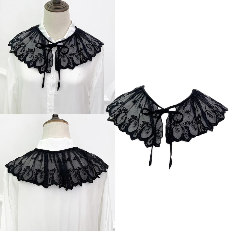 Q1FA Hollow Out Mesh Decorative Fake Collar Shawl Sweet Leaves Embroidered Necklace Half Shirt Pleated Tulle Mini Poncho 
Q1FA Hollow Out Mesh Decorative Fake Collar Shawl Sweet Leaves Embroidered Necklace Half Shirt Pleated Tulle Mini Poncho
