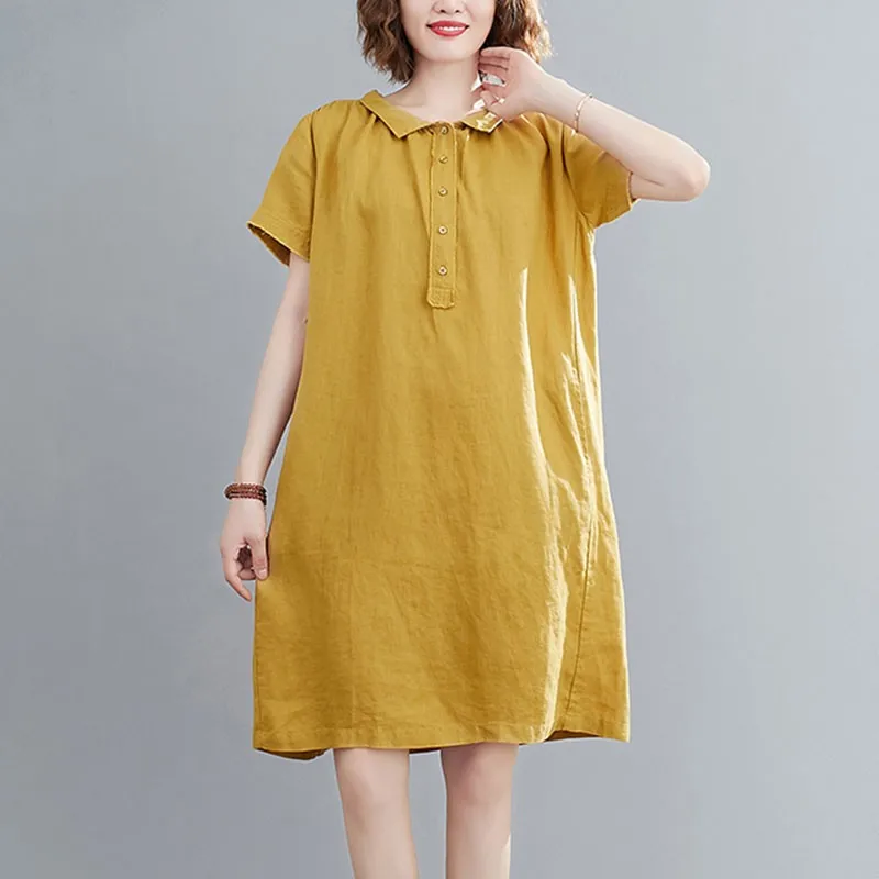 Women Loose Casual Dresses New Arrival 2021 Summer Simple Style Peter Pan Collar Female Cotton Linen Knee-length Dress S2923
Women Loose Casual Dresses New Arrival 2021 Summer Simple Style Peter Pan Collar Female Cotton Linen Knee-length Dress S2923