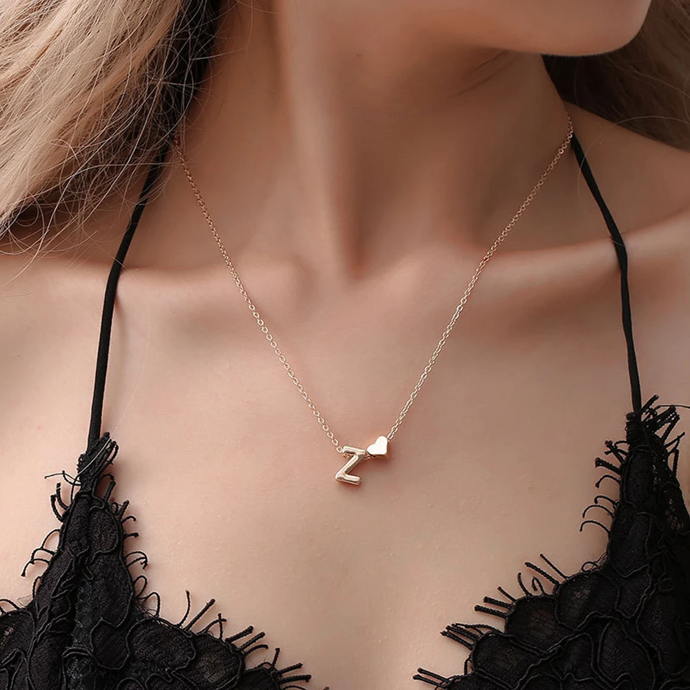 

Fashion Tiny Heart Dainty Initial Necklace Gold Silver Color Letter Name Choker Necklace For Women Pendant Jewelry Gift