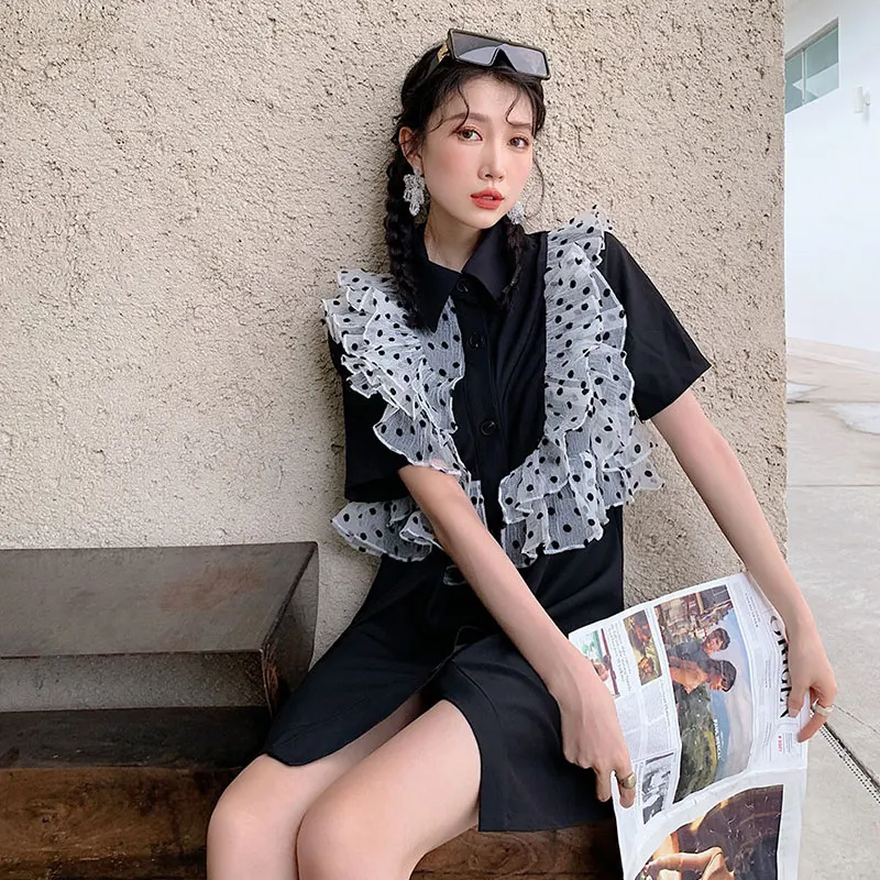 Kimotimo Polka Dot Mesh Splicing Shirt Dress Women 2021 Summer Black Short Sleeve Fungus Design Loose Mini Dresses Korean Femme
Kimotimo Polka Dot Mesh Splicing Shirt Dress Women 2021 Summer Black Short Sleeve Fungus Design Loose Mini Dresses Korean Femme
