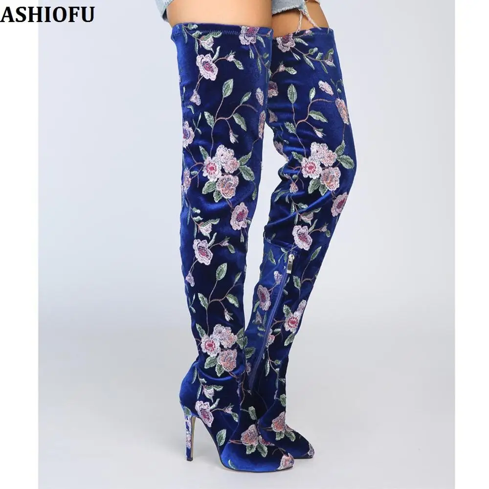 ASHIOFU Handmade Womens Thigh High Boots Flower Leather Party Prom Over Knee Boots Stiletto High Heel Fashion Winter Long Boots
ASHIOFU Handmade Womens Thigh High Boots Flower Leather Party Prom Over Knee Boots Stiletto High Heel Fashion Winter Long Boots