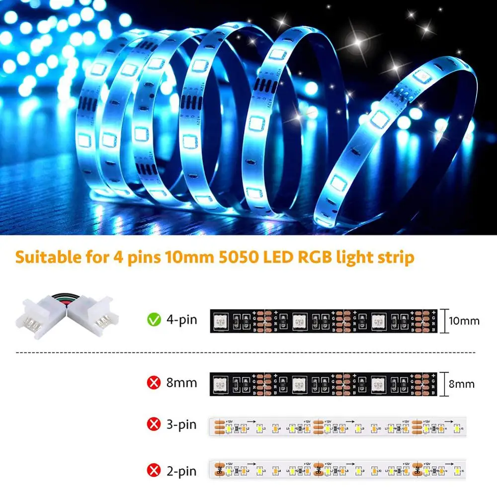 10Pcs L-Shape 4-Pin LED Strip Connectors Angle Adjustable Bendable for 10mm Width 3528/5050 SMD RGB LED Strips Lights
10Pcs L-Shape 4-Pin LED Strip Connectors Angle Adjustable Bendable for 10mm Width 3528/5050 SMD RGB LED Strips Lights