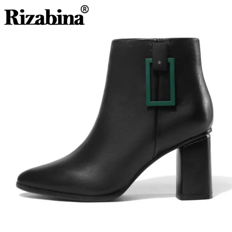 RIZABINA/женские зимние ботинки из натуральной кожи на высоком толстом каблуке