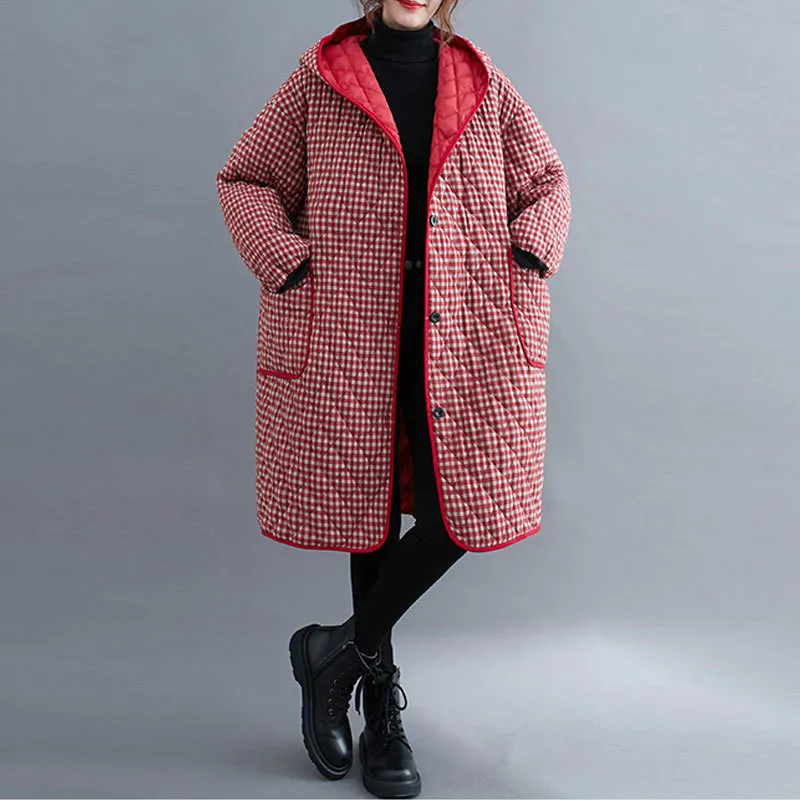 Femmes Coats Women Thickening Warm Wadded Jacket Plaid Parka Long Cotton-Padded Oversize Female Autumn Winter Loose Outwear
Femmes Coats Women Thickening Warm Wadded Jacket Plaid Parka Long Cotton-Padded Oversize Female Autumn Winter Loose Outwear