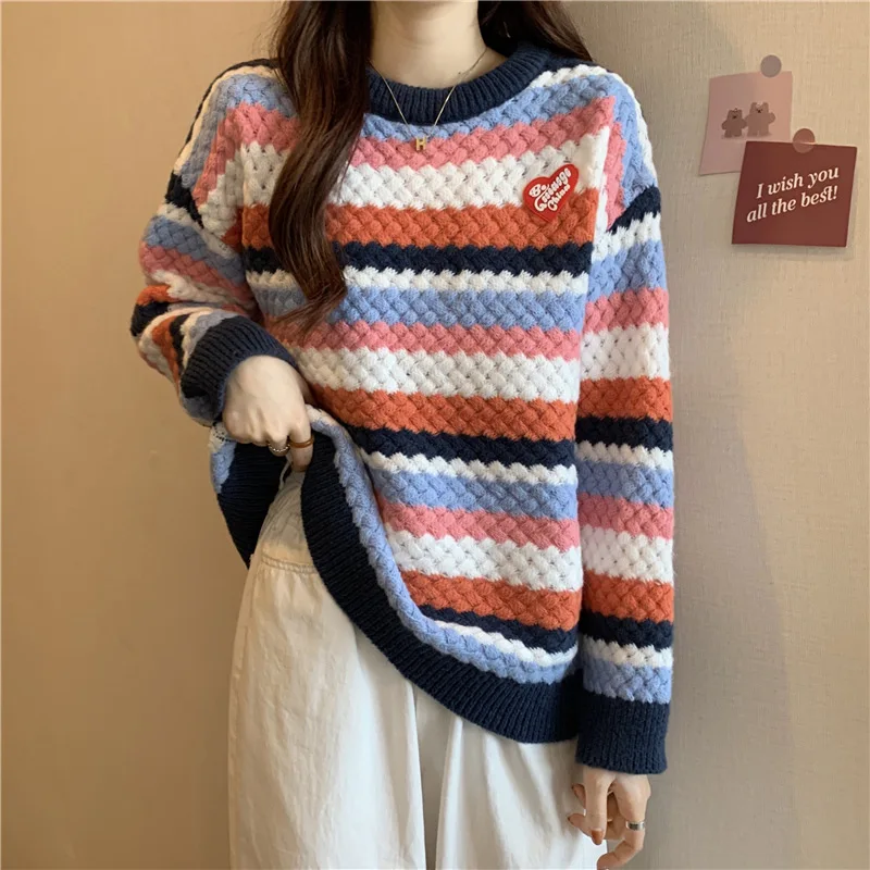 Sweater Women's Striped Loose Top 202 Autumn and Winter Korean Version Of The Japanese Retro Lazy Style Loose Knit Sweater Women
Sweater Women's Striped Loose Top 202 Autumn and Winter Korean Version Of The Japanese Retro Lazy Style Loose Knit Sweater Women