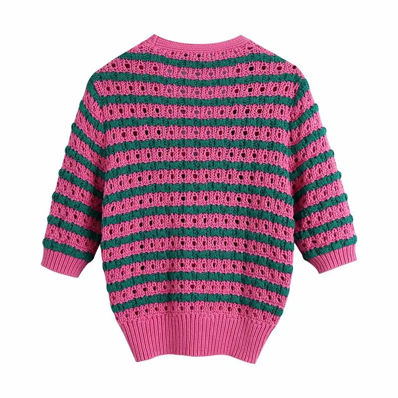 Spring Autunm ZA Women Hollow Out knitted Sweater Striped Half Sleeve Loose Vintage Short Sweater V-neck Tops Lady Outwear
Spring Autunm ZA Women Hollow Out knitted Sweater Striped Half Sleeve Loose Vintage Short Sweater V-neck Tops Lady Outwear