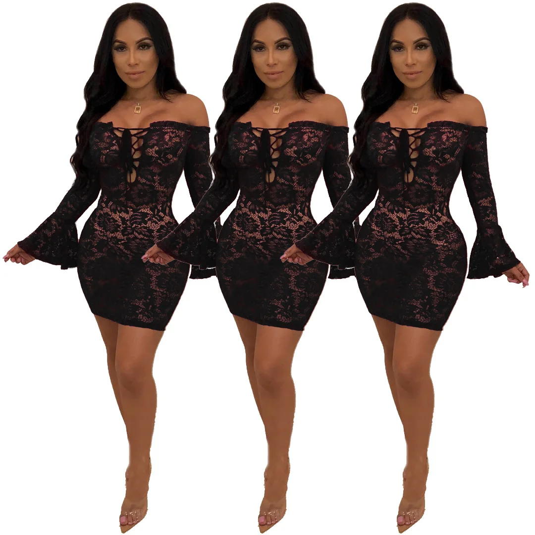 Hot Style European and American Fashion Women's Sexy Lace Dress with Flared Sleeves
Hot Style European and American Fashion Women's Sexy Lace Dress with Flared Sleeves