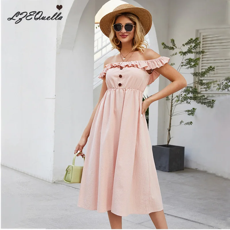 LZEQuella Women Sexy Long Dress Solid Ruffles Button Backless Dresses Strapless Sunmmer Beach Sundress Holiday Pink Vestidos
LZEQuella Women Sexy Long Dress Solid Ruffles Button Backless Dresses Strapless Sunmmer Beach Sundress Holiday Pink Vestidos