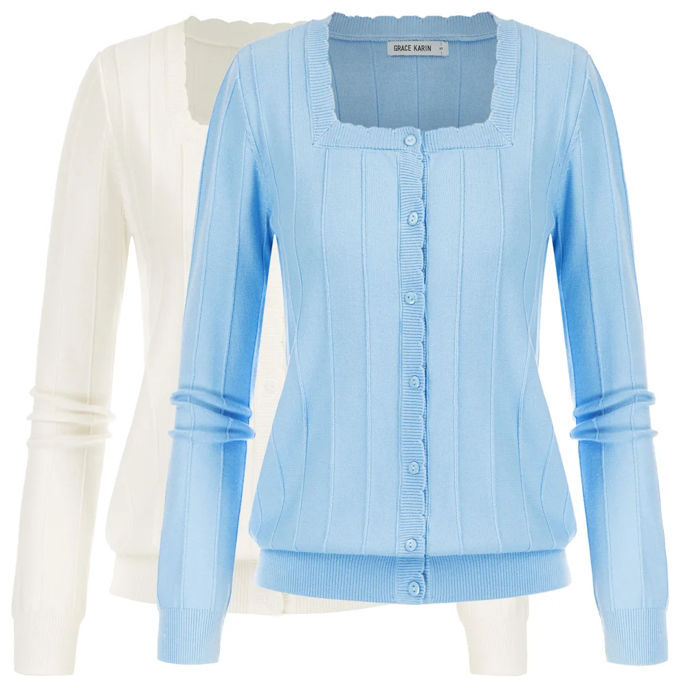 Grace Karin Knitted Coats Women Woolen Striped Sweater Cardigan Solid Color Long Sleeve Square Neck Soft Autumn Spring Knitwear
Grace Karin Knitted Coats Women Woolen Striped Sweater Cardigan Solid Color Long Sleeve Square Neck Soft Autumn Spring Knitwear