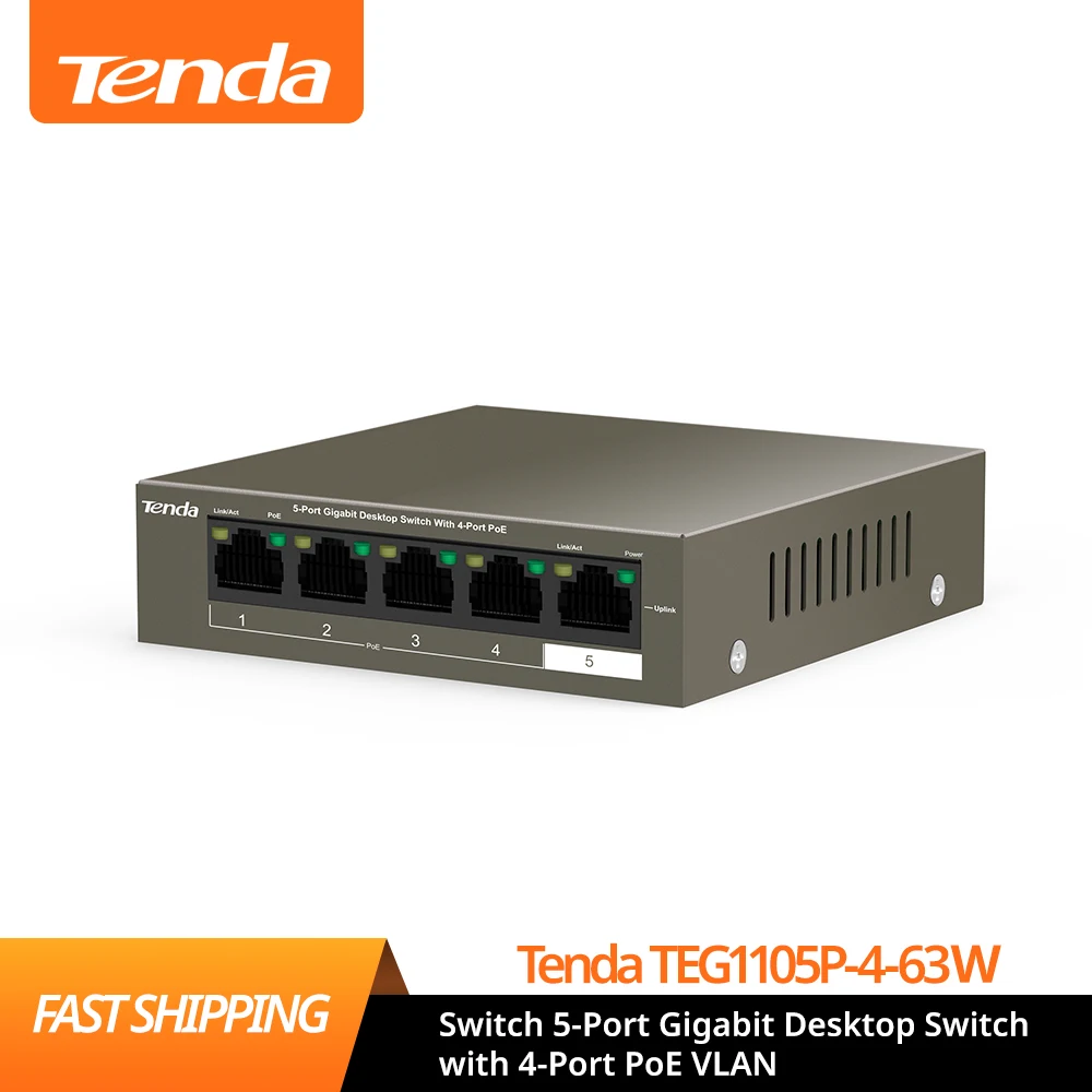 Коммутатор Tenda TEG1105P-4-63W, 5 портов, гигабитный настольный коммутатор с 4 портами PoE VLAN для передачи питания и данных для AP, IP-камеры
Коммутатор Tenda TEG1105P-4-63W, 5 портов, гигабитный настольный коммутатор с 4 портами PoE VLAN для передачи питания и данных для AP, IP-камеры