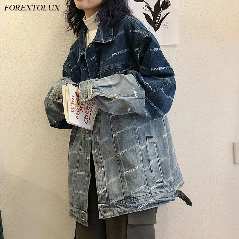 Fall Letters Print Jeans Jackets BF Womens Streetwear Faded Women Men Loose Denim Blue Spring Long Sleeve Pockets Top 
Fall Letters Print Jeans Jackets BF Womens Streetwear Faded Women Men Loose Denim Blue Spring Long Sleeve Pockets Top