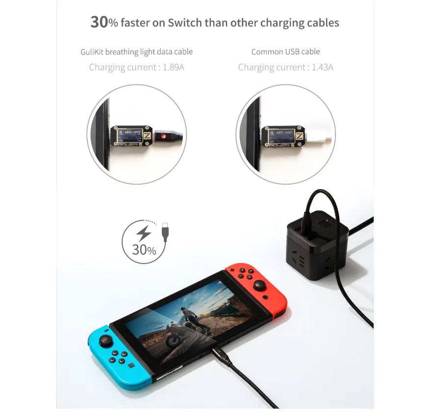 USB-кабель Gulikit 3A с поддержкой быстрой зарядки для NS Switch и передачи данных кабель USB