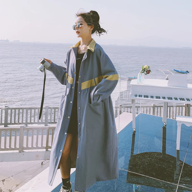 Women's Long Windbreaker 2021 Spring Autumn New Lapel Korean Loose Stitching Contrast Color Drawstring Fashion Single Row Coat 3
Women's Long Windbreaker 2021 Spring Autumn New Lapel Korean Loose Stitching Contrast Color Drawstring Fashion Single Row Coat 3