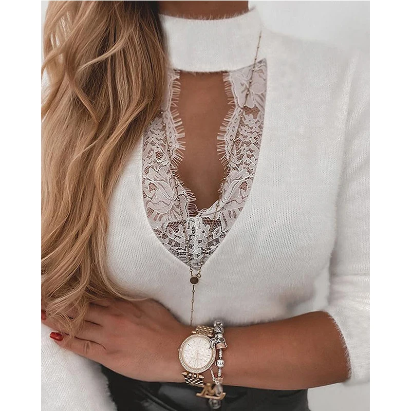 Women Sweaters Autumn Spring Clothes Long Sleeve Crew Collar Lace Patchwork Pullover Ladies Sweater Pullover Knitwear Top Female
Women Sweaters Autumn Spring Clothes Long Sleeve Crew Collar Lace Patchwork Pullover Ladies Sweater Pullover Knitwear Top Female