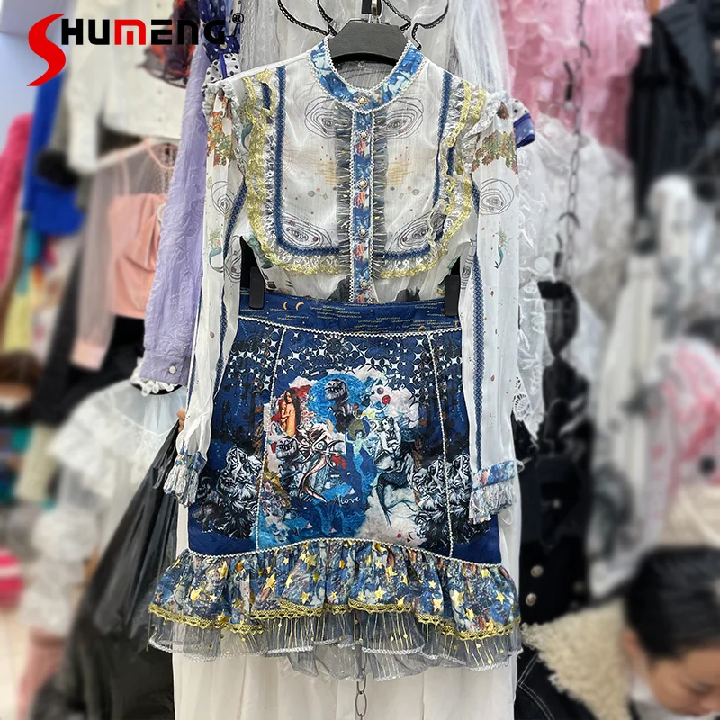 2021 Early Autumn Ladies New Fashion Retro Ethnic Style Elegant Long Sleeved Shirt Women's Lace Sheath Mini Skirt Two-piece Sets
2021 Early Autumn Ladies New Fashion Retro Ethnic Style Elegant Long Sleeved Shirt Women's Lace Sheath Mini Skirt Two-piece Sets