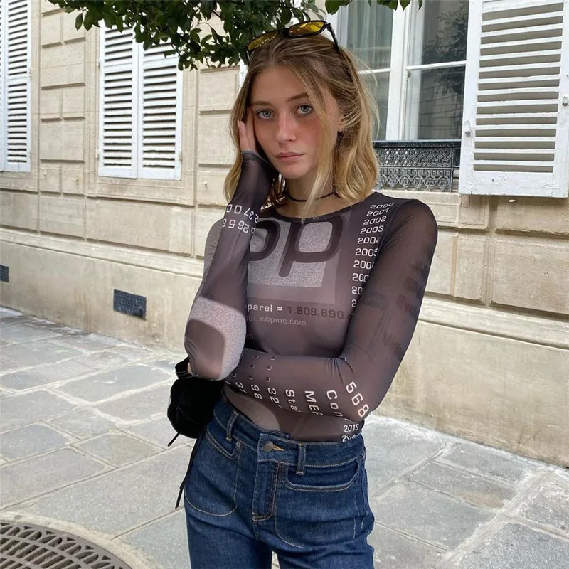 Women Sexy Net Gauze Perspective Letter Printing Self Cultivation Street Shooting Hedging Round Neck Top Female
Women Sexy Net Gauze Perspective Letter Printing Self Cultivation Street Shooting Hedging Round Neck Top Female