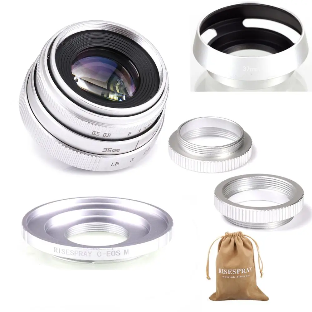 Silver Mini 35mm f/1.6 APS-C CCTV Lens+adapter ring+2 Macro Ring+lens hood for Canon EF-M EOSM Mirroless Camera M1/M3/M5
Silver Mini 35mm f/1.6 APS-C CCTV Lens+adapter ring+2 Macro Ring+lens hood for Canon EF-M EOSM Mirroless Camera M1/M3/M5