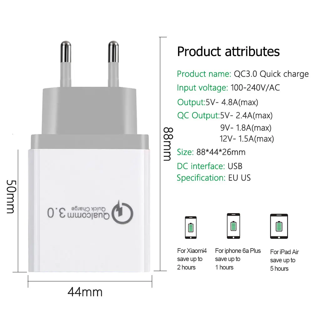 QC 3 0 18 Вт Высокое качество ЕС США телефон быстрое USB зарядное устройство для samsung