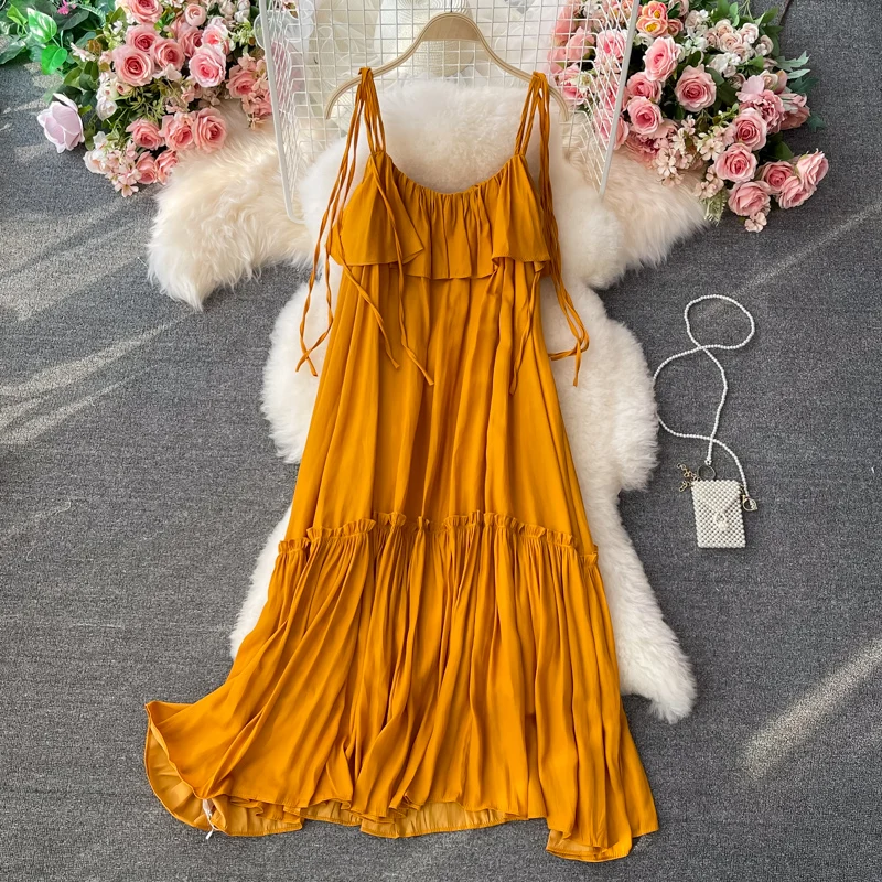 Summer Beach Yellow Bandage Spaghetti Strap Dresses Women Elegant Ruffle Loose Open Back Robe Female Sexy Vestidos 2021 New
Summer Beach Yellow Bandage Spaghetti Strap Dresses Women Elegant Ruffle Loose Open Back Robe Female Sexy Vestidos 2021 New