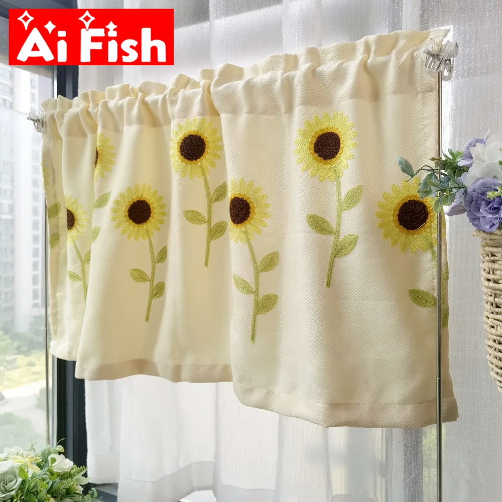 Pastoral Style Sunflower Embroidery Half Curtain Home Decoration Door Window Simple Romantic Valance Partition kitchen Drape
Pastoral Style Sunflower Embroidery Half Curtain Home Decoration Door Window Simple Romantic Valance Partition kitchen Drape