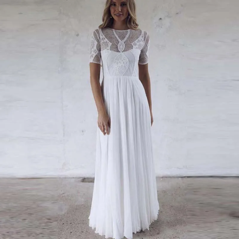 On Sale Charming White Lace Short Sleeves Bridal Wedding Gowns Backless Illusion Bateau Neck Wedding Dresses for Bride Cheap
On Sale Charming White Lace Short Sleeves Bridal Wedding Gowns Backless Illusion Bateau Neck Wedding Dresses for Bride Cheap