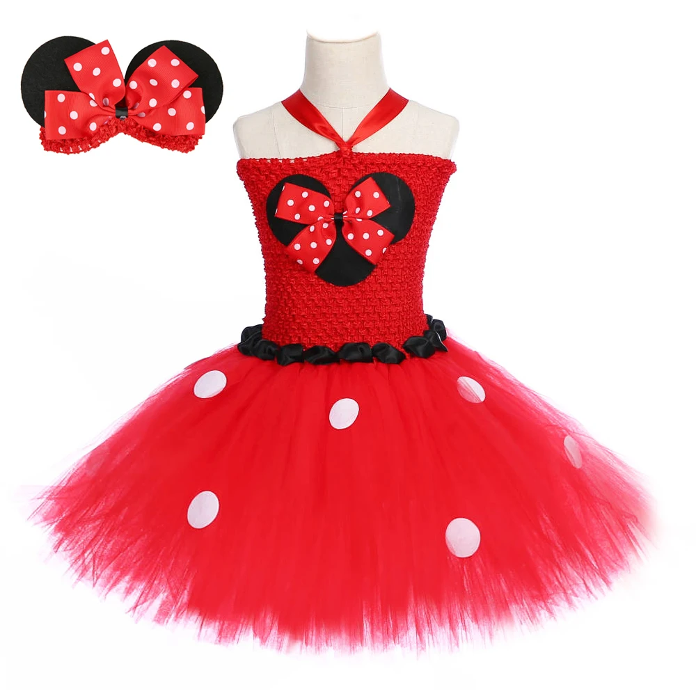 

Baby Girls Minnie Dress with Headband Toddler Polka Dots Costume for Kids Girl Tutu Dresses Outfits Children Birthday Clothes