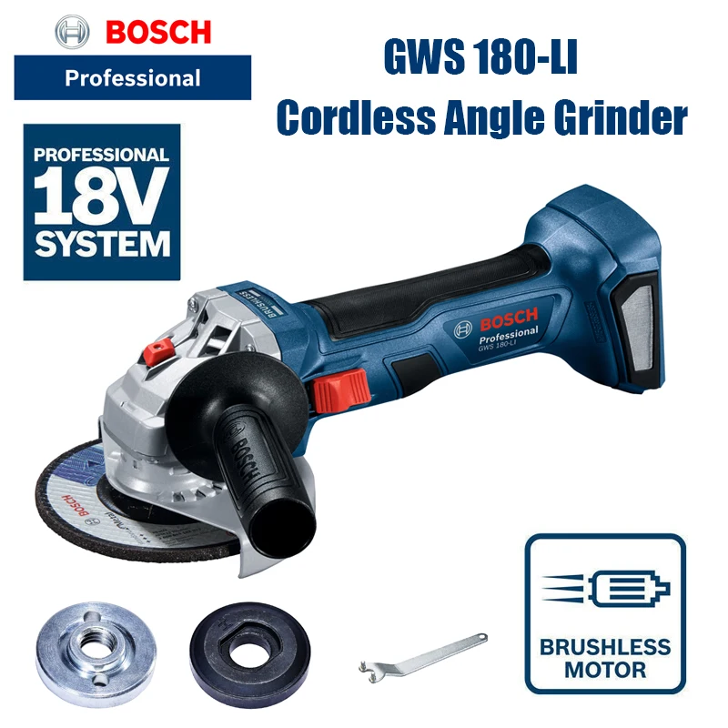 Перезаряжаемая бесщеточная угловая шлифовальная машина BOSCH GWS180-LI портативная