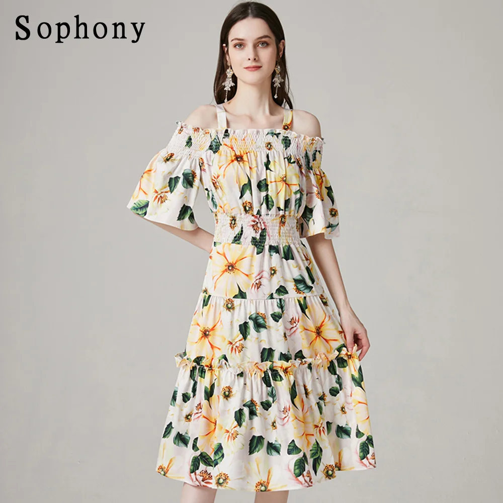 Sophony Fashion Spaghetti Strap Off the Shoulder Summer Dress Women Elegant Floral Print Elastic Waist Party Midi Dress S7381
Sophony Fashion Spaghetti Strap Off the Shoulder Summer Dress Women Elegant Floral Print Elastic Waist Party Midi Dress S7381