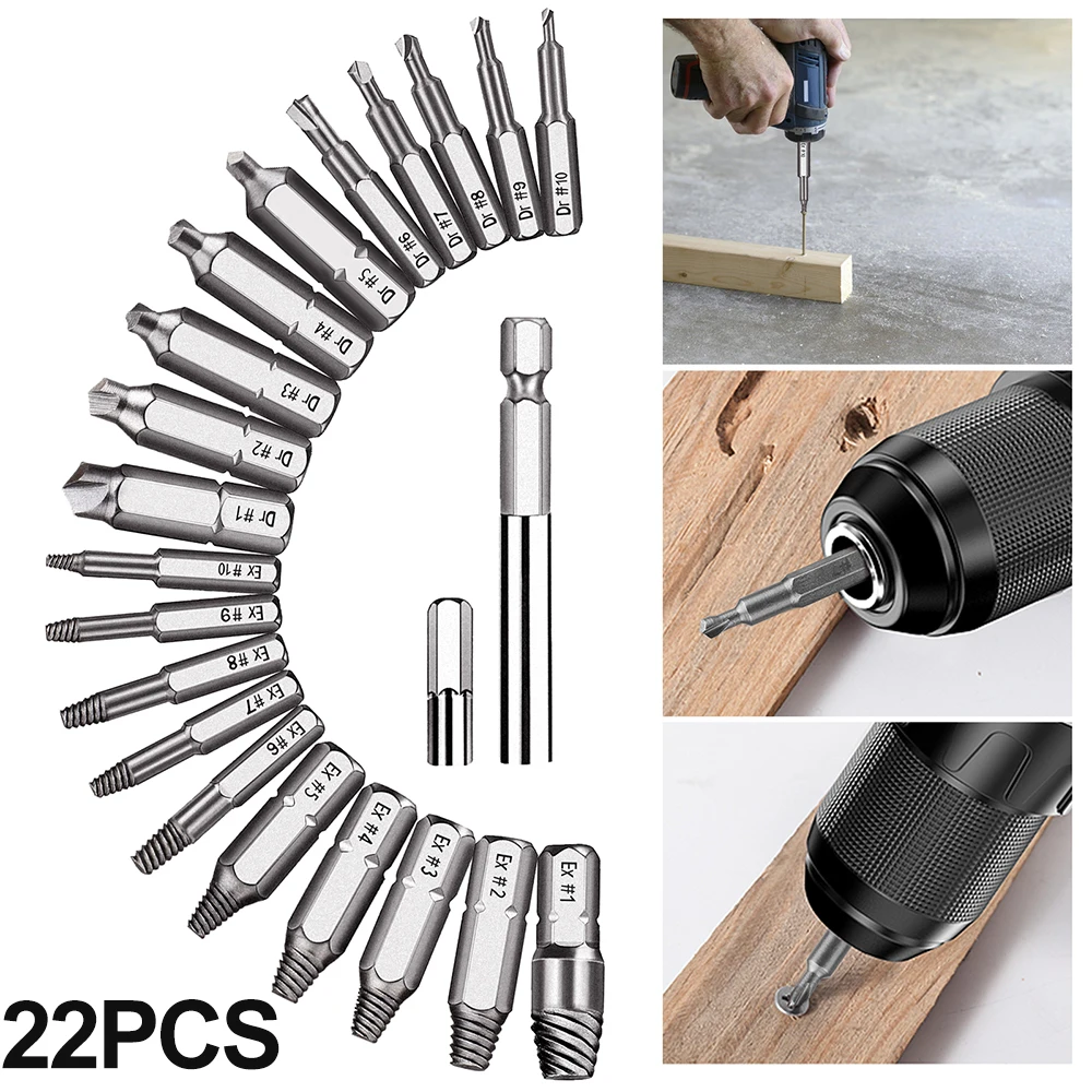 22Pcs Damaged Stripped Screw Extractor Drill Bits Broken Remover Bolt Tool Set Power Tool & Air Tool Accessories Drill Bits
22Pcs Damaged Stripped Screw Extractor Drill Bits Broken Remover Bolt Tool Set Power Tool & Air Tool Accessories Drill Bits
