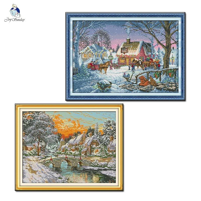 

Joy Sunday Snow Scenery Pattern Printed Fabric Cross Stitch Kits11CT14CT Counted Canvas DIY Embroidery Needlework Set Home Decor