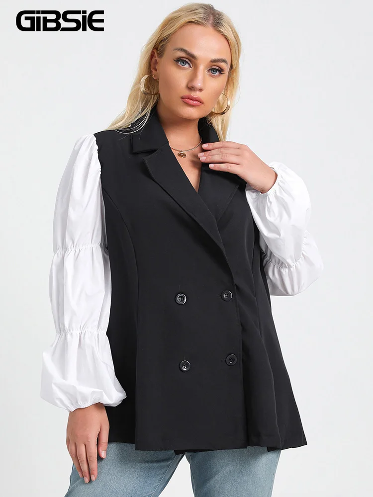 GIBSIE Plus Size Notched Neck Double Breasted Blazer Women Spring Contrast Lantern Sleeve Fashion Office Lady Suit Jacket 2022
GIBSIE Plus Size Notched Neck Double Breasted Blazer Women Spring Contrast Lantern Sleeve Fashion Office Lady Suit Jacket 2022