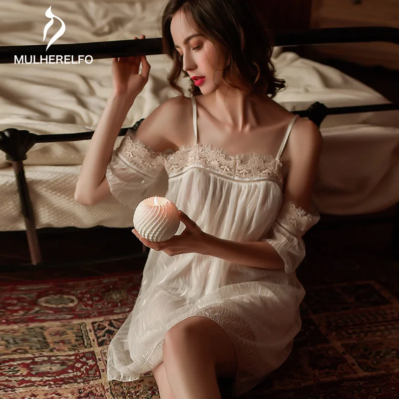 Summer Sleeping White Dress Women Nightgown Sling Slash Neck Lace Nighty For Ladies Sexy See-through Off-shoulder Nightdress
Summer Sleeping White Dress Women Nightgown Sling Slash Neck Lace Nighty For Ladies Sexy See-through Off-shoulder Nightdress