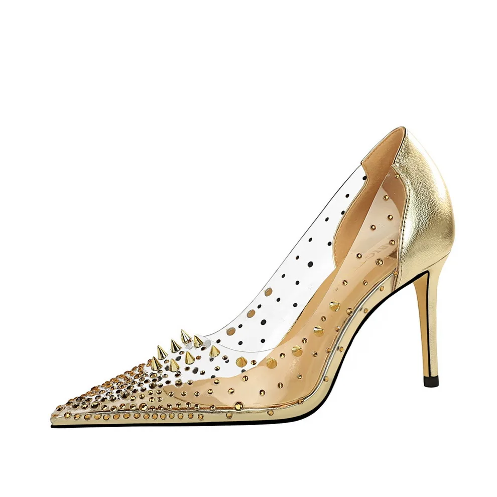 Women's shoes 2021 new fashion metal rivet decorative high heels soft soles comfortable transparent rhinestone sexy single shoe
Women's shoes 2021 new fashion metal rivet decorative high heels soft soles comfortable transparent rhinestone sexy single shoe