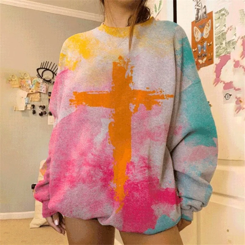 Tie-Dye Cross Printed Pullovers Women MultiColors Loose Plus Size Casual Commute Sweatshirts Spring O-Neck Long Sleeve Pullovers 
Tie-Dye Cross Printed Pullovers Women MultiColors Loose Plus Size Casual Commute Sweatshirts Spring O-Neck Long Sleeve Pullovers
