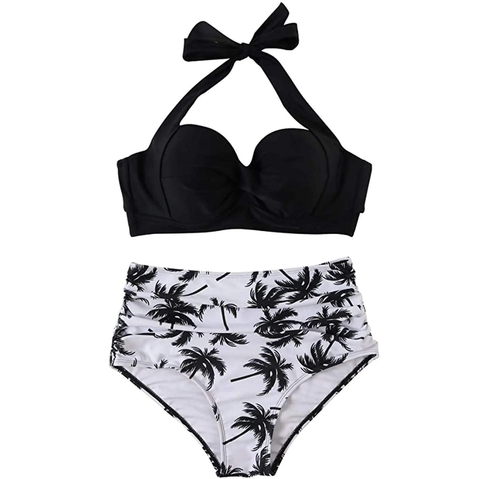 ISHOWTIENDA Women Vintage Swimsuit Two-piece Retro Halter Ruched High Waist Print Bikini Set Swim Suit 
ISHOWTIENDA Women Vintage Swimsuit Two-piece Retro Halter Ruched High Waist Print Bikini Set Swim Suit