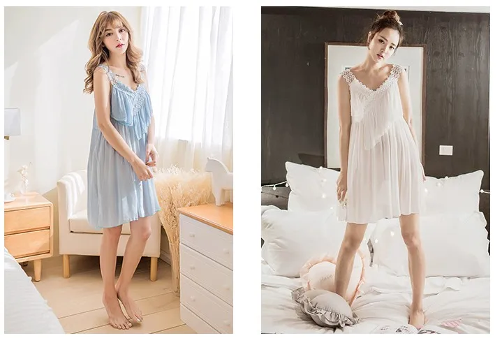 2017 New White/blue Nightgown Sling Printing Solid Color Sleeveless Nightgown Summer Sleepwear Women AB090
2017 New White/blue Nightgown Sling Printing Solid Color Sleeveless Nightgown Summer Sleepwear Women AB090