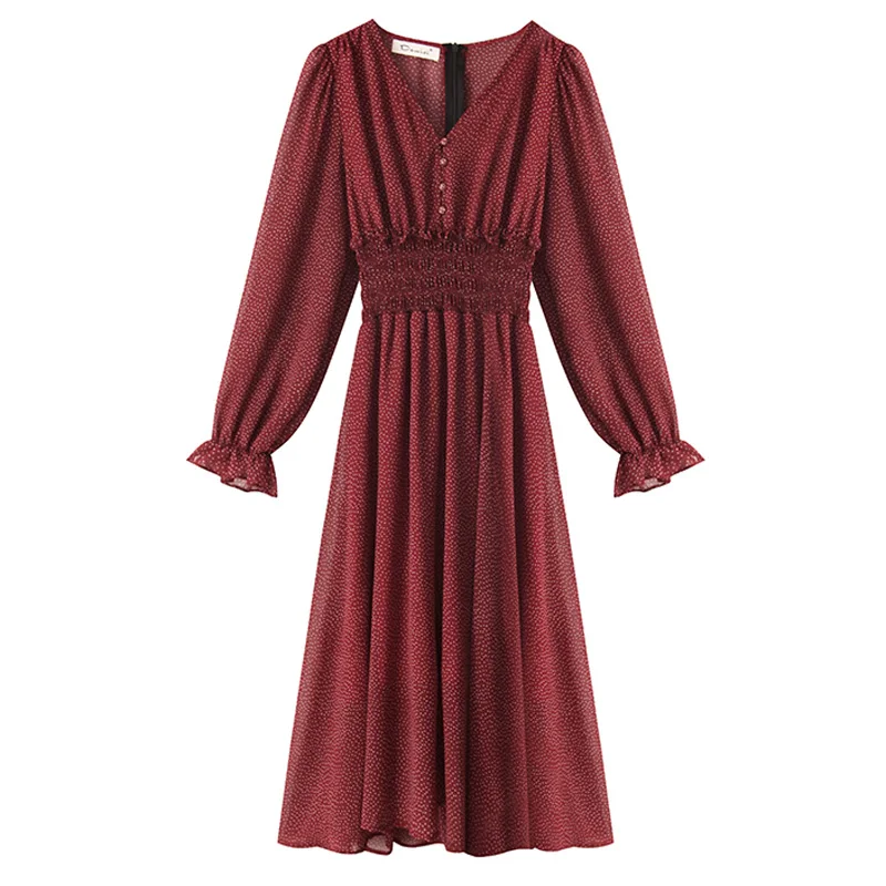 YAMDI vintage single-breasted women chiffon dress female long sleeve high waist a-line v neck elegant stretch polka dot ladies
YAMDI vintage single-breasted women chiffon dress female long sleeve high waist a-line v neck elegant stretch polka dot ladies