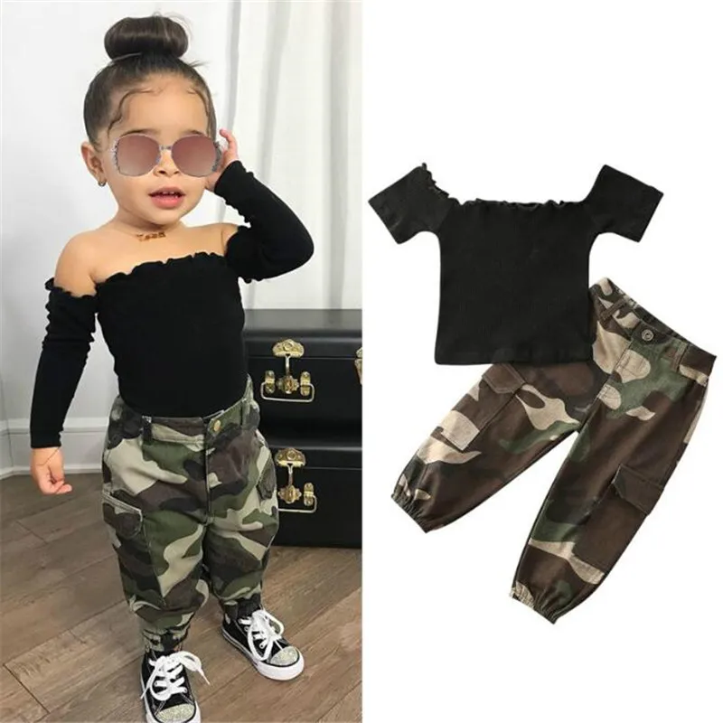 1-6Y Fashion Infant Baby Girls Clothes Sets Summer Ribbed Knit Short Sleeve Off Shoulder T Shirts Tops+Camouflage Pants 2Pcs Set
1-6Y Fashion Infant Baby Girls Clothes Sets Summer Ribbed Knit Short Sleeve Off Shoulder T Shirts Tops+Camouflage Pants 2Pcs Set