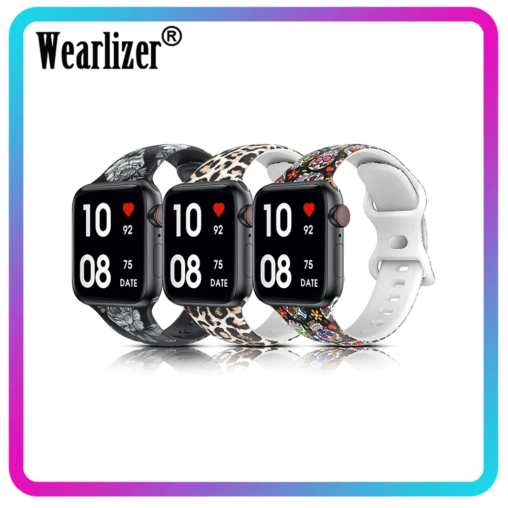 Ремешок Wearlizer для часов Apple Watch Band 38 мм 40 41 силиконовый браслет с принтом iwatch Series 7 6 5