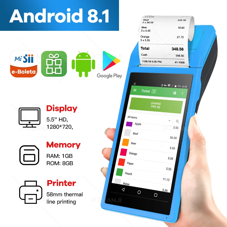 PDA POS портативный терминал Pos встроенный термальный bluetooth принтер 58 мм wifi Android