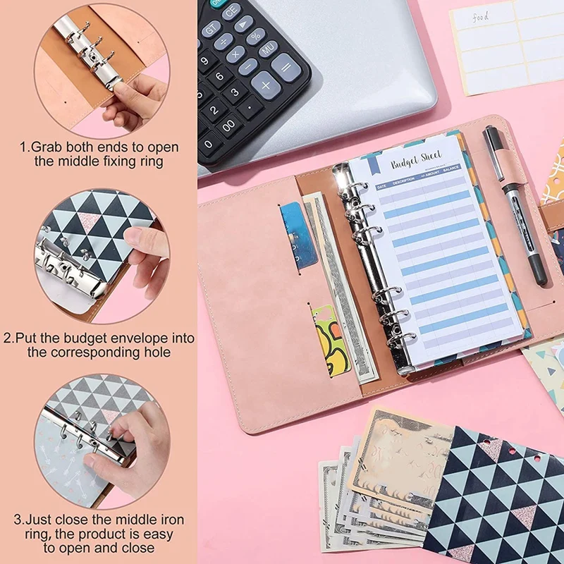 A6 PU Leather Notebook Binder 6 Ring Binder Sets,12 Budget Envelope Systems,12 Expense Budget and 24 Bill Plan Labels 
A6 PU Leather Notebook Binder 6 Ring Binder Sets,12 Budget Envelope Systems,12 Expense Budget and 24 Bill Plan Labels