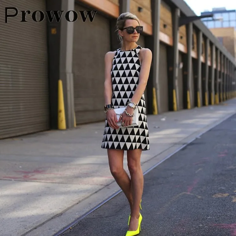 Prowow Prints Sleeveless Dress Women Summer Fashion Sexy Black White Triangle Mini Dress Vintage Casual O Neck Pullover Dresses
Prowow Prints Sleeveless Dress Women Summer Fashion Sexy Black White Triangle Mini Dress Vintage Casual O Neck Pullover Dresses