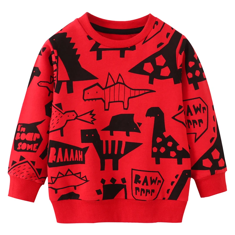 

Jumping Meters Boys Long Sleeves Dinosaur Pattern Red Sweatshirts Kids Clothes Autumn Children's Clothing 2-7Years