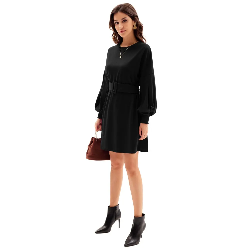 Women Wide Belt Decorated Solid Dress Long Lantern Sleeves Crew Neck A-Line Dresses Easily Matching
Women Wide Belt Decorated Solid Dress Long Lantern Sleeves Crew Neck A-Line Dresses Easily Matching