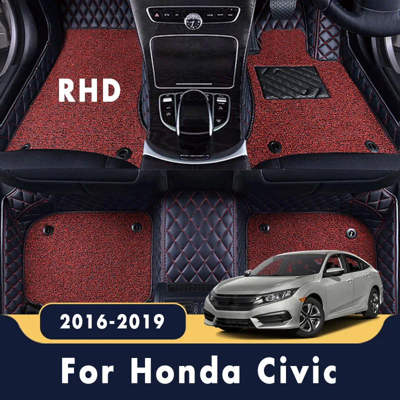 

RHD Double Layer Wire Loop Carpets Car Floor Mats For Honda Civic 10th Sedan 2021 2020 2019 2018 2017 2016 Accessories Luxury