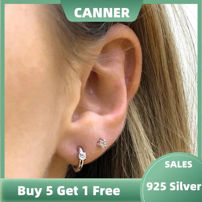 

CANNER Simple Luxury Zircon Earring Real 1pair 925 Sterling Silver Crystal CZ Hoop Earrings for Women Gold Silver Jewelry Aretes