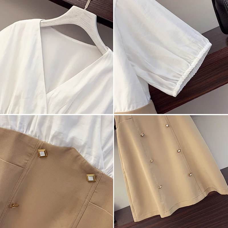 4XL Plus Size Women Elegant Office Dress Summer 2021 White V-neck Short Sleeve Patchwork High Waist A-Line Ladies Shirt Dresses
4XL Plus Size Women Elegant Office Dress Summer 2021 White V-neck Short Sleeve Patchwork High Waist A-Line Ladies Shirt Dresses