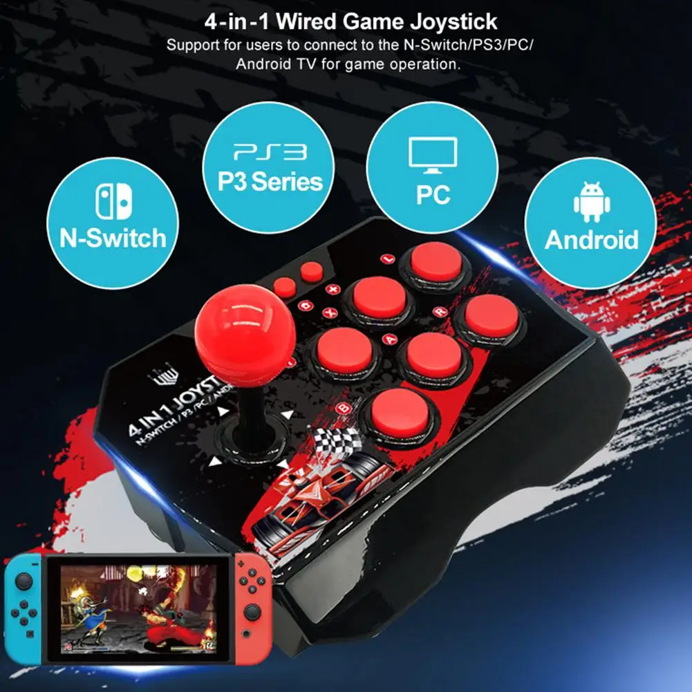 

4 In 1 USB Wired Joystick Gamepad Arcade Joystick Video Game Fight Stick For PS3/PC/Android TV Game Consoles Game Accessories