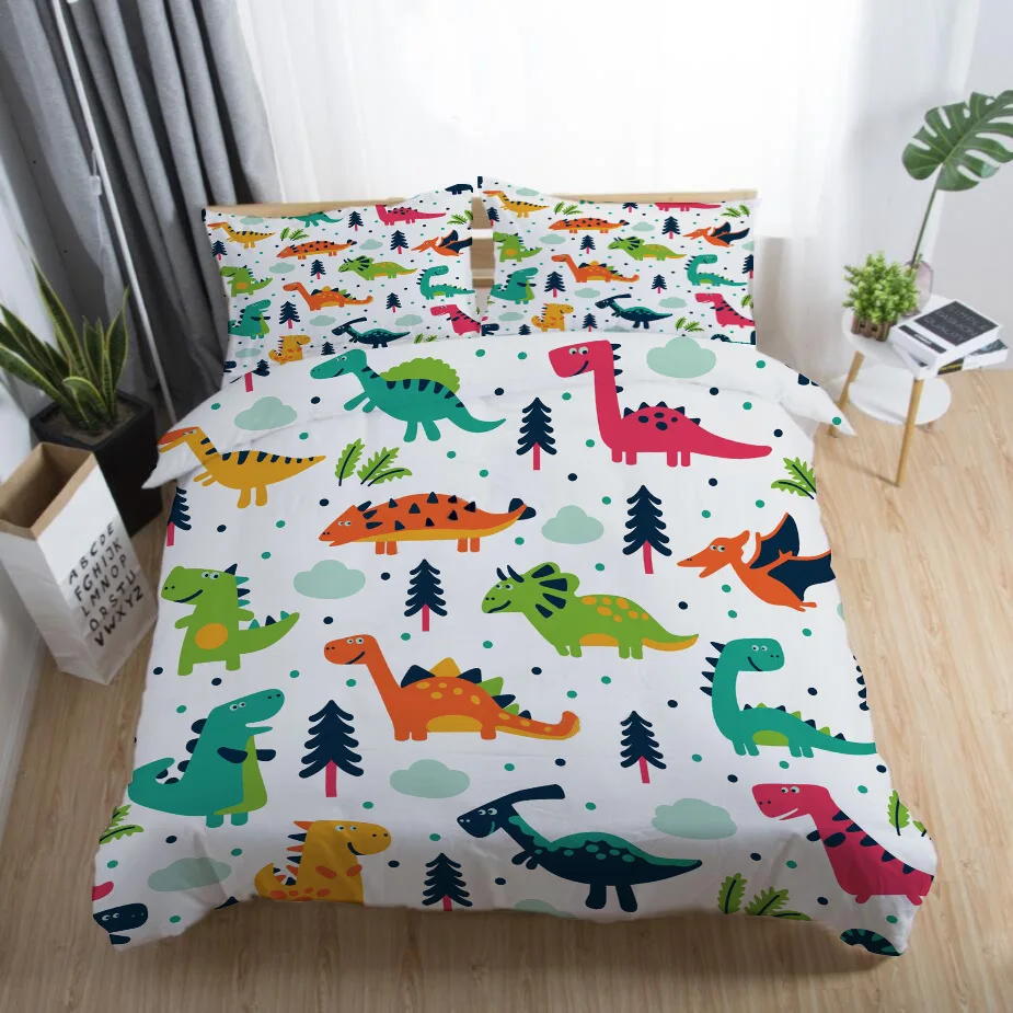 Cartoon Vivid Dinosaur 3D Printed Bedding Set Kids Boys Teens Duvet Covers Pillowcases Comforter Bedclothes Bed Linen(NO sheet) | Дом и сад
